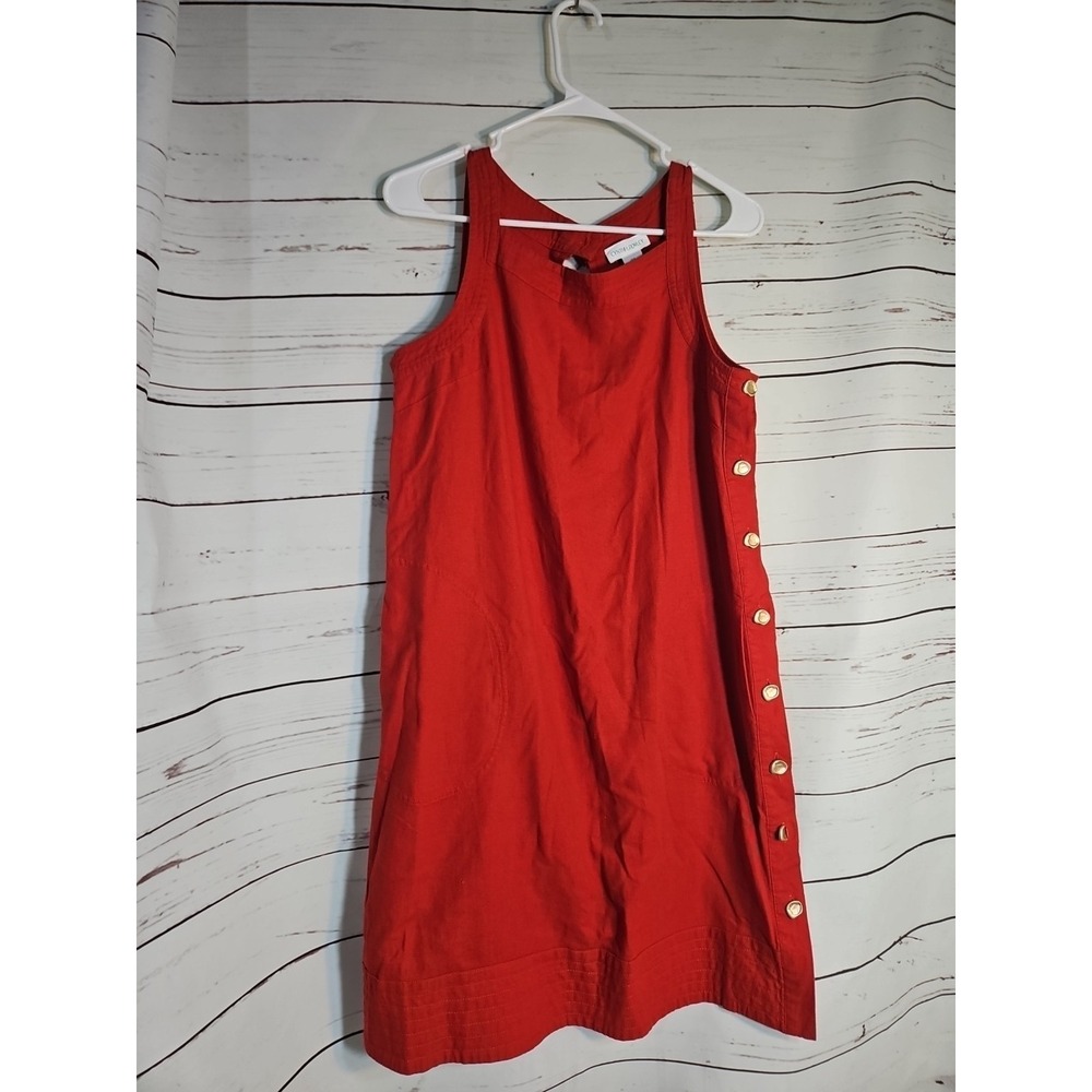Cynthia Rowley Red Shift Dress W/ Pockets & Gold Shell Accent Button Nautical